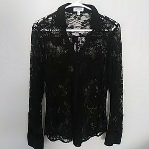 Express Black button-down lace top